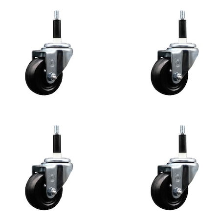 Service Caster 3'' SS Hard Rubber Wheel Swivel 7/8'' Expanding Stem Caster Set, 4PK SCC-SSEX20S314-HRS-78-4